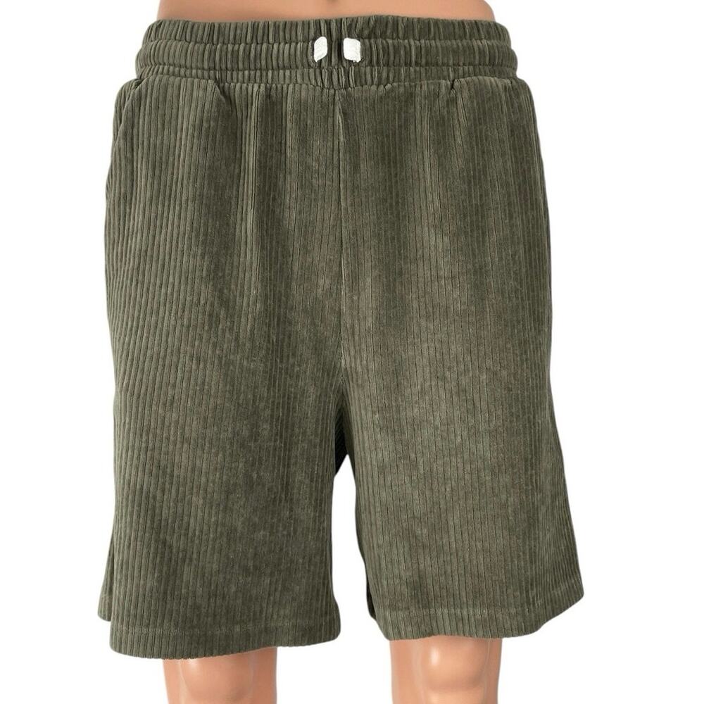 Asos Design Men's Green Ribbed Velvet Velour High Waisted Casual Lounge Shorts M